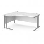 Maestro 25 left hand ergonomic desk 1600mm wide - silver cantilever leg frame, white top MC16ELSWH