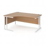 Maestro 25 left hand ergonomic desk 1600mm wide - white cantilever leg frame, beech top MC16ELWHB