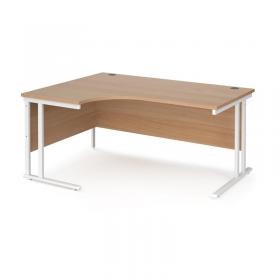Maestro 25 left hand ergonomic desk 1600mm wide - white cantilever leg frame, beech top MC16ELWHB