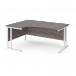 Maestro 25 left hand ergonomic desk 1600mm wide - white cantilever leg frame and grey oak top