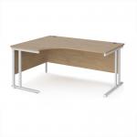 Maestro 25 left hand ergonomic desk 1600mm wide - white cantilever leg frame, Kendal oak top MC16ELWHKO