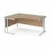 Maestro 25 left hand ergonomic desk 1600mm wide - white cantilever leg frame, Kendal oak top MC16ELWHKO
