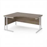 Maestro 25 left hand ergonomic desk 1600mm wide - white cantilever leg frame, Nebraska oak top MC16ELWHNO