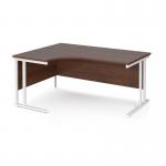 Maestro 25 left hand ergonomic desk 1600mm wide - white cantilever leg frame, walnut top MC16ELWHW