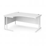 Maestro 25 left hand ergonomic desk 1600mm wide - white cantilever leg frame, white top MC16ELWHWH