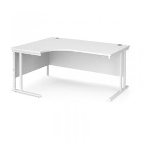 Maestro 25 left hand ergonomic desk 1600mm wide - white cantilever leg frame, white top MC16ELWHWH