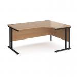 Maestro 25 right hand ergonomic desk 1600mm wide - black cantilever leg frame, beech top MC16ERKB