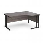 Maestro 25 right hand ergonomic desk 1600mm wide - black cantilever leg frame, grey oak top MC16ERKGO