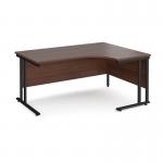 Maestro 25 right hand ergonomic desk 1600mm wide - black cantilever leg frame, walnut top MC16ERKW