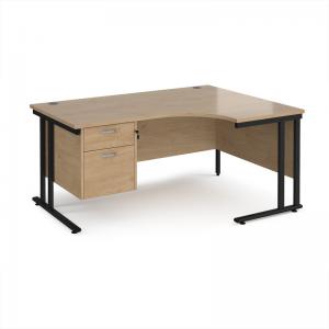 Maestro 25 right hand ergonomic desk 1600mm wide with 2 drawer