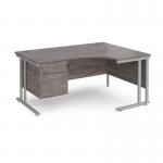 Maestro 25 right hand ergonomic desk 1600mm wide with 2 drawer pedestal - silver cantilever leg frame, grey oak top MC16ERP2SGO