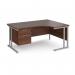 Maestro 25 right hand ergonomic desk 1600mm wide with 2 drawer pedestal - silver cantilever leg frame, walnut top MC16ERP2SW