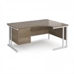 Maestro 25 right hand ergonomic desk 1600mm wide with 2 drawer pedestal - white cantilever leg frame, Nebraska oak top MC16ERP2WHNO