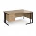 Maestro 25 right hand ergonomic desk 1600mm wide with 3 drawer pedestal - black cantilever leg frame, Kendal oak top MC16ERP3KKO