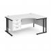 Maestro 25 right hand ergonomic desk 1600mm wide with 3 drawer pedestal - black cantilever leg frame, white top MC16ERP3KWH