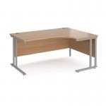 Maestro 25 right hand ergonomic desk 1600mm wide - silver cantilever leg frame, beech top MC16ERSB