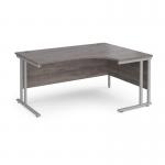 Maestro 25 right hand ergonomic desk 1600mm wide - silver cantilever leg frame, grey oak top MC16ERSGO