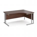 Maestro 25 right hand ergonomic desk 1600mm wide - silver cantilever leg frame, walnut top MC16ERSW