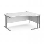 Maestro 25 right hand ergonomic desk 1600mm wide - silver cantilever leg frame, white top MC16ERSWH