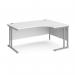 Maestro 25 right hand ergonomic desk 1600mm wide - silver cantilever leg frame, white top MC16ERSWH