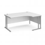Maestro 25 right hand ergonomic desk 1600mm wide - silver cantilever leg frame and white top