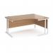 Maestro 25 right hand ergonomic desk 1600mm wide - white cantilever leg frame, beech top MC16ERWHB