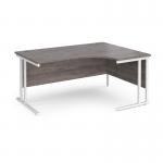 Maestro 25 right hand ergonomic desk 1600mm wide - white cantilever leg frame, grey oak top MC16ERWHGO