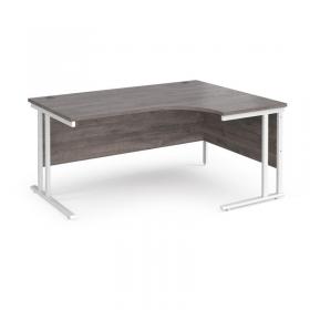 Maestro 25 right hand ergonomic desk 1600mm wide - white cantilever leg frame, grey oak top MC16ERWHGO