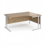 Maestro 25 right hand ergonomic desk 1600mm wide - white cantilever leg frame, Kendal oak top MC16ERWHKO