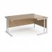 Maestro 25 right hand ergonomic desk 1600mm wide - white cantilever leg frame, Kendal oak top MC16ERWHKO