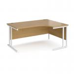 Maestro 25 right hand ergonomic desk 1600mm wide - white cantilever leg frame, oak top MC16ERWHO