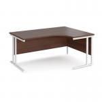 Maestro 25 right hand ergonomic desk 1600mm wide - white cantilever leg frame, walnut top MC16ERWHW