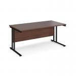 Maestro 25 straight desk 1600mm x 800mm - black cantilever leg frame and walnut top