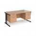 Maestro 25 straight desk 1600mm x 800mm with two x 2 drawer pedestals - black cantilever leg frame, beech top MC16P22KB