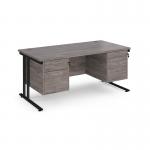 Maestro 25 straight desk 1600mm x 800mm with two x 2 drawer pedestals - black cantilever leg frame, grey oak top MC16P22KGO