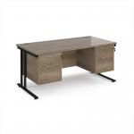 Maestro 25 straight desk 1600mm x 800mm with two x 2 drawer pedestals - black cantilever leg frame, Nebraska oak top MC16P22KNO