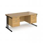 Maestro 25 straight desk 1600mm x 800mm with two x 2 drawer pedestals - black cantilever leg frame, oak top MC16P22KO