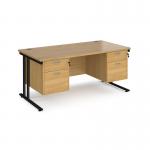 Maestro 25 straight desk 1600mm x 800mm with two x 2 drawer pedestals - black cantilever leg frame, oak top MC16P22KO
