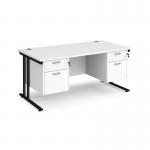 Maestro 25 straight desk 1600mm x 800mm with two x 2 drawer pedestals - black cantilever leg frame, white top MC16P22KWH