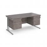 Maestro 25 straight desk 1600mm x 800mm with two x 2 drawer pedestals - silver cantilever leg frame, grey oak top MC16P22SGO