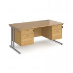 Maestro 25 straight desk 1600mm x 800mm with two x 2 drawer pedestals - silver cantilever leg frame, oak top MC16P22SO