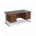 Maestro 25 straight desk 1600mm x 800mm with two x 2 drawer pedestals - silver cantilever leg frame, walnut top MC16P22SW