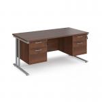 Maestro 25 straight desk 1600mm x 800mm with two x 2 drawer pedestals - silver cantilever leg frame, walnut top MC16P22SW