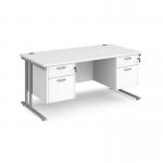 Maestro 25 straight desk 1600mm x 800mm with two x 2 drawer pedestals - silver cantilever leg frame, white top MC16P22SWH