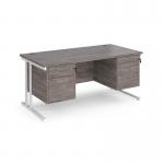Maestro 25 straight desk 1600mm x 800mm with two x 2 drawer pedestals - white cantilever leg frame, grey oak top MC16P22WHGO