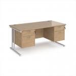 Maestro 25 straight desk 1600mm x 800mm with two x 2 drawer pedestals - white cantilever leg frame, Kendal oak top MC16P22WHKO