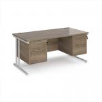 Maestro 25 straight desk 1600mm x 800mm with two x 2 drawer pedestals - white cantilever leg frame, Nebraska oak top MC16P22WHNO