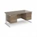 Maestro 25 straight desk 1600mm x 800mm with two x 2 drawer pedestals - white cantilever leg frame, Nebraska oak top MC16P22WHNO