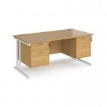 Maestro 25 straight desk 1600mm x 800mm with two x 2 drawer pedestals - white cantilever leg frame, oak top MC16P22WHO