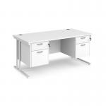 Maestro 25 straight desk 1600mm x 800mm with two x 2 drawer pedestals - white cantilever leg frame, white top MC16P22WHWH